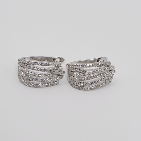 Over 2ct Mpissanite S925 Silver Hoop Earrings - Picture 3 of 8